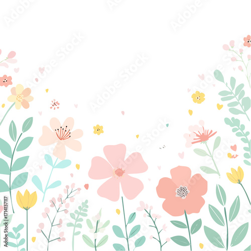 Pastel Floral Border Design with Soft Colors and Simple Shapes