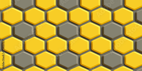 Sweet, golden honeycombs form a seamless, geometric wallpaper pattern with a hexagonal design