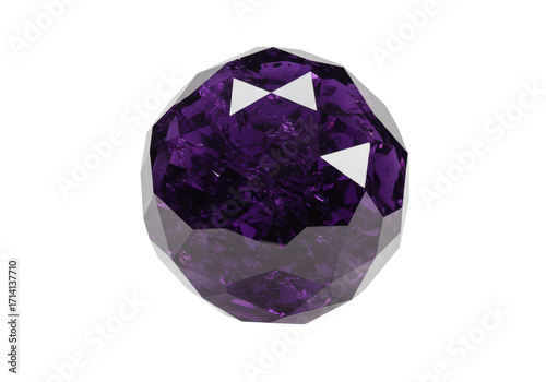 Foto Isolated faceted gem material with polished surface of amethyst in roundish shap
