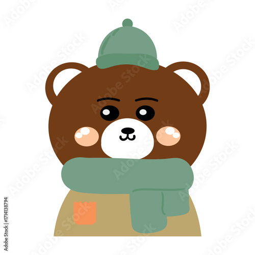 Wallpaper Mural Cute drawing cartoon cute bear wearing a scarf. cute, animal, drawing,doodle, sticker for autumn vibes Torontodigital.ca