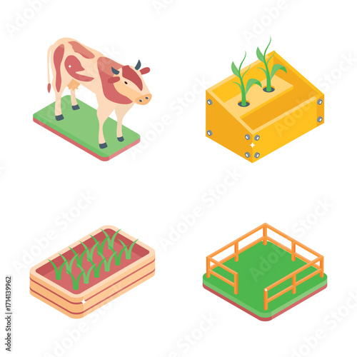 Download our modern set showing farmhouse isometric style icons