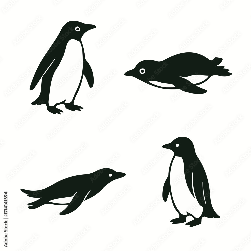 Obraz premium Penguin Silhouette Vector Illustration Set