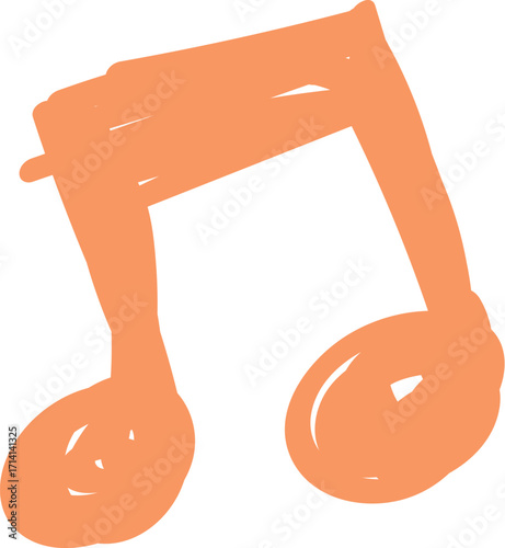 Orange HandDrawn Musical Note with Rounded Shapes and Simple Style.