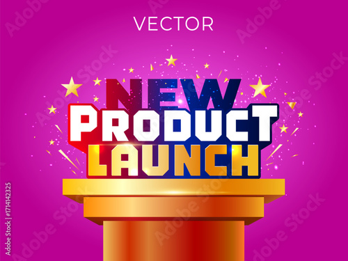 New Product Launch, reveal 3d logo unit design with vibrant background.