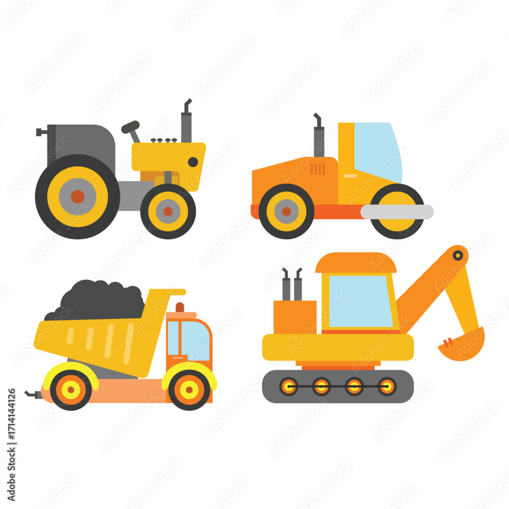 Naklejka premium Construction And Building Vehicles Illustration Vector Design Simple