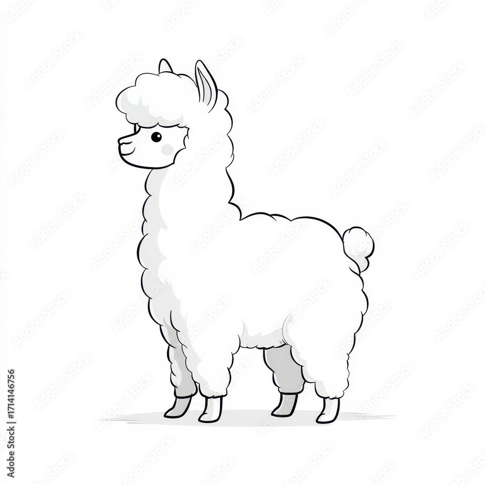 Obraz premium Whimsical Alpaca Illustration: A charming, clean-lined illustration of a fluffy alpaca, showcasing the gentle, endearing qualities of this South American animal.