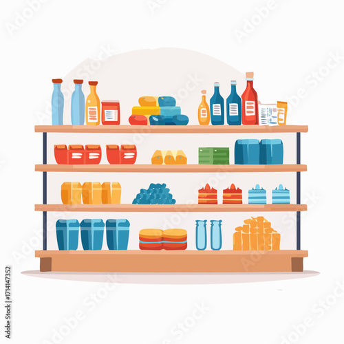 Grocery Store Shelf with Assorted Food Items