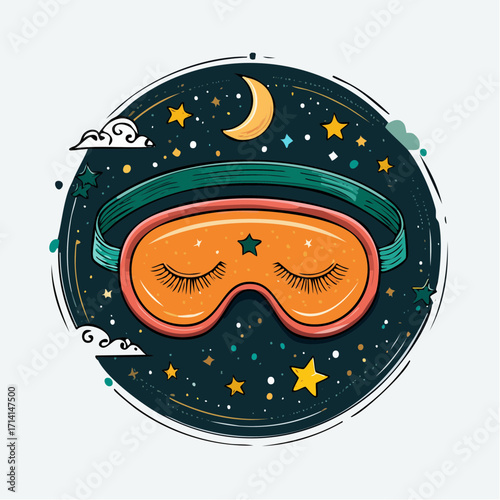 Orange Sleep Mask on Dark Night Sky Background