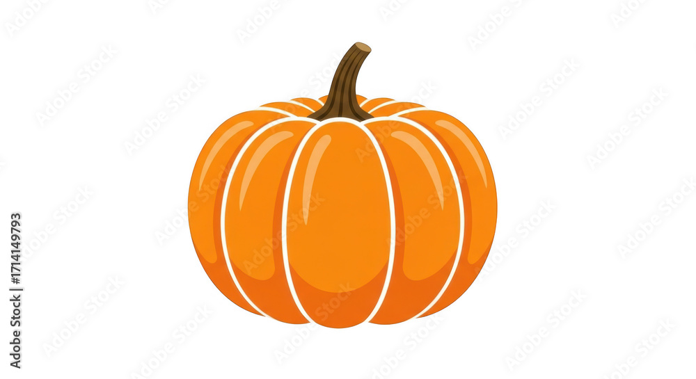 Obraz premium A bright orange pumpkin with a brown stem sits isolated on a plain transparent background