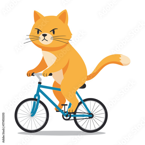 Whiskered wheels: A whimsical illustration of a ginger cat confidently cycling on a blue bicycle, radiating an atmosphere of fun and adventure.