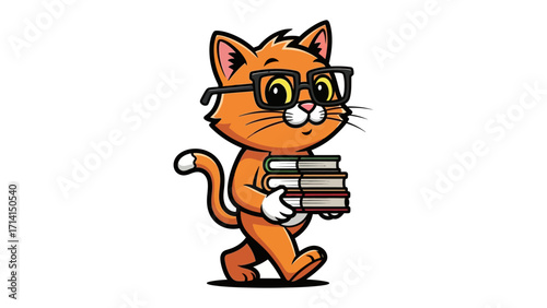 Smart Cat: A charming cartoon cat, complete with spectacles, carries a stack of books, representing the joy of learning and the pursuit of knowledge.