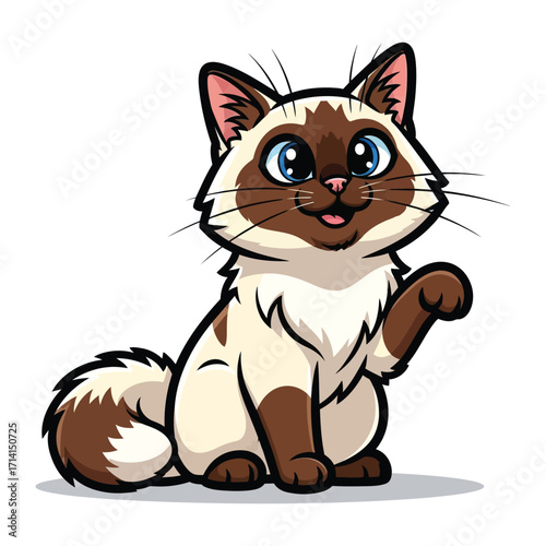 Friendly Feline: An adorable cartoon cat, its expressive eyes and welcoming paw create a heartwarming image, perfect for conveying joy and companionship.