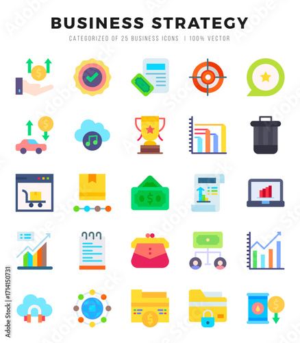 Business Strategy web icons in Flat style.