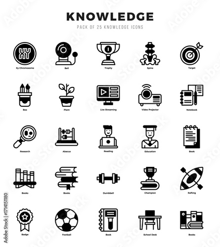 Set of Knowledge Icons. Simple Lineal Filled art style icons pack.