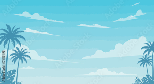 Blue sky background clouds palm trees