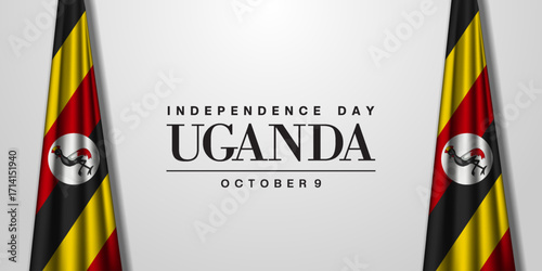 October 9 is Uganda Independence Day. Two Uganda flag. Suitable for posters, banners, and social media. White background.