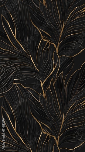 Luxurious Golden Botanical Mural