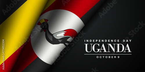 October 9 is Uganda Independence Day. Suitable for posters, banners, and social media. Black background.