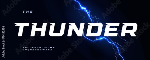 Thunderbolt alphabet, italic sharp font, bold speed racing typeface for modern electric fast charger logo, dynamic headline, futuristic typography, action typographic design. Vector typeset