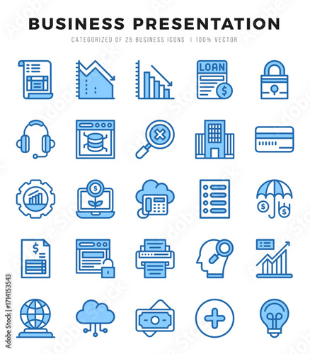 Business Presentation web icons in Two Color style.