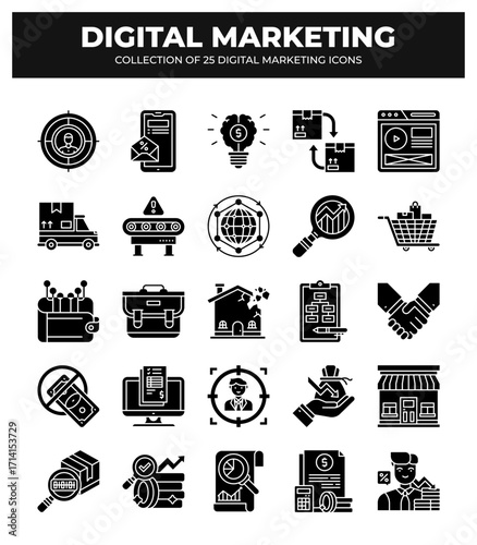 Collection of 25 Digital Marketing Icons: Boost Your Brand