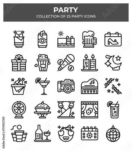 25 Party Icons. Festive Celebration Vector Graphics