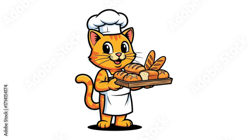 The Baker Cat's Freshly Baked Bread: This adorable cat, donned in a chef's hat and apron, proudly presents a tray of freshly baked bread, embodying the warmth of a neighborhood bakery