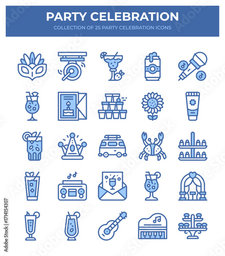 Party Celebration Icon Set. 25 Festive Design Elements