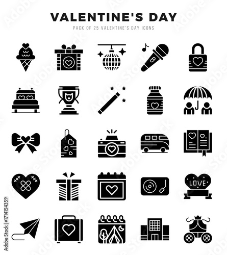 Valentine'S Day Icons Pack. Glyph icons set. Glyph icon collection set.