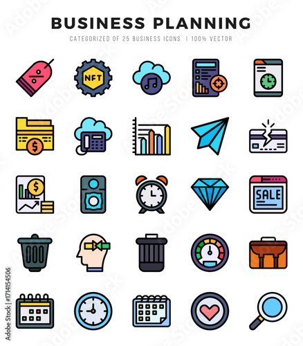 Business Planning Lineal Color icons collection. 25 icon set. Vector illustration.