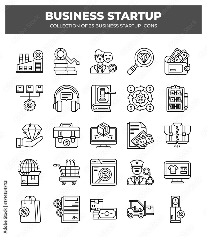 Fototapeta premium Business Startup Icon Set: 25 Essential Line Icons for Your Business