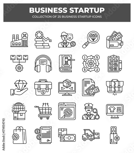 Business Startup Icon Set: 25 Essential Line Icons for Your Business