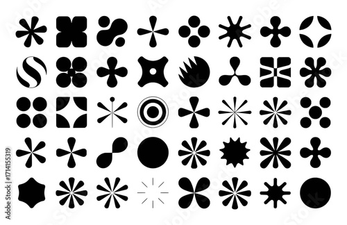 Collection of Abstract Geometric and Organic Black Shapes on White Background