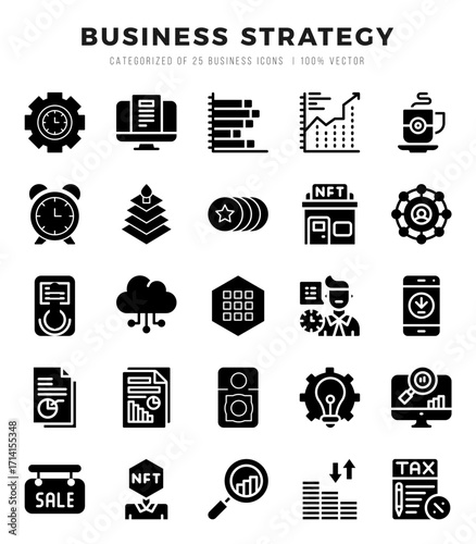 Set of Business Strategy Icons. Simple line art style icons pack.