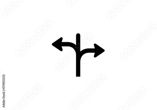 A black road fork icon with a straight path above two curved paths one left and one right