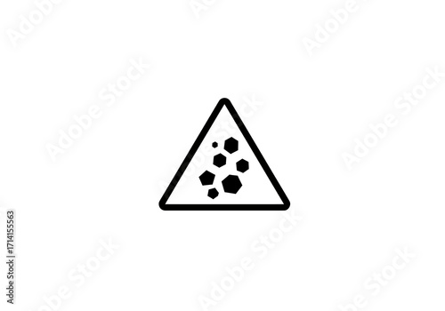 A black sign triangle frame with falling rocks inside
