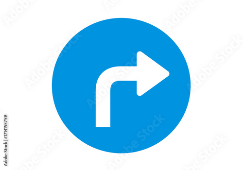 A blue circle sign displays a white rightturning arrow pointing ahead
