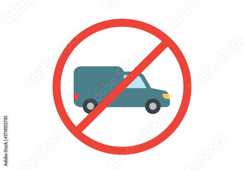 A blue van is shown within a red prohibition sign indicating that vans are not allowed