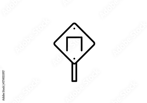 A diamondshaped sign with a Uturn symbol is mounted on a post