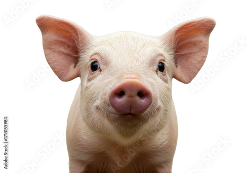 Photos Isolated Portrait of Pink Piglet Staring at Camera, Young Farm Animal Facing For
