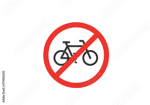 A red circle with a diagonal line crossing through a black bicycle