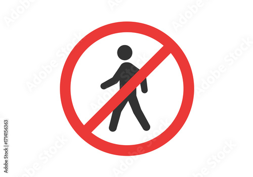 A red circle with a diagonal line through a black walking figure