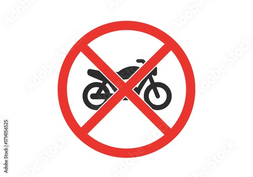 A red prohibition sign over a black motorcycle silhouette indicating no motorcycles allowed