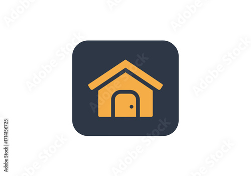 A rounded square containing an orange house icon with a door centered against a white background
