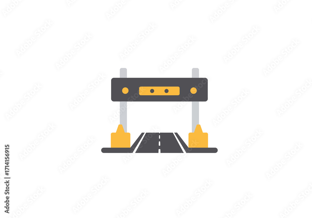 Fototapeta premium A stylized toll booth with a gray road central stripe and overhead panel with yellow accents