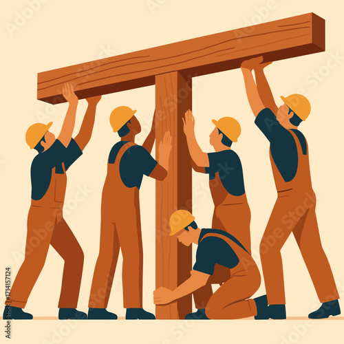 Teamwork in construction: workers collaborating on building project