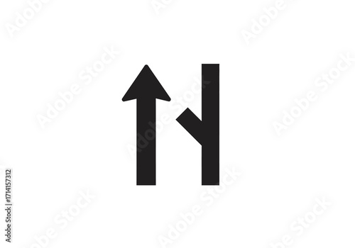 Black road forks ahead sign points up and right