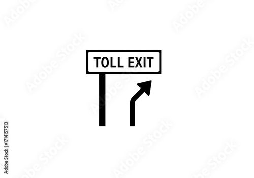 Black  white sign Toll Exit above a bent arrow indicating direction