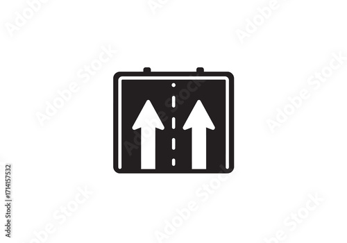 Blackandwhite icon featuring two upward arrows separated by a dashed line on a rectangular sign