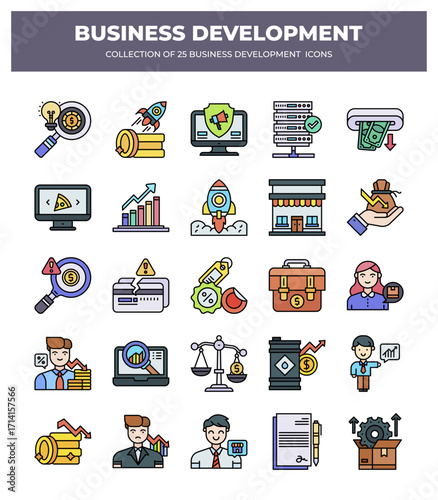 Collection of 25 Business Development Icons: Boost Your Business Growth Strategy